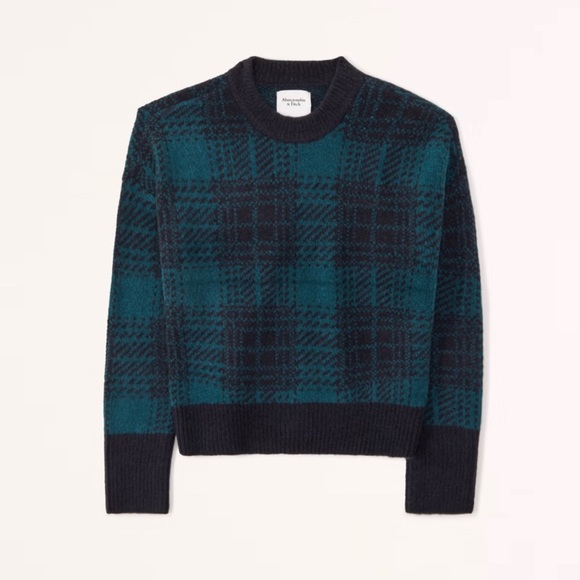Abercrombie & Fitch Sweaters - Abercrombie & Fitch Cozy Forrest Green and Black Plaid Crew Sweater Size XS